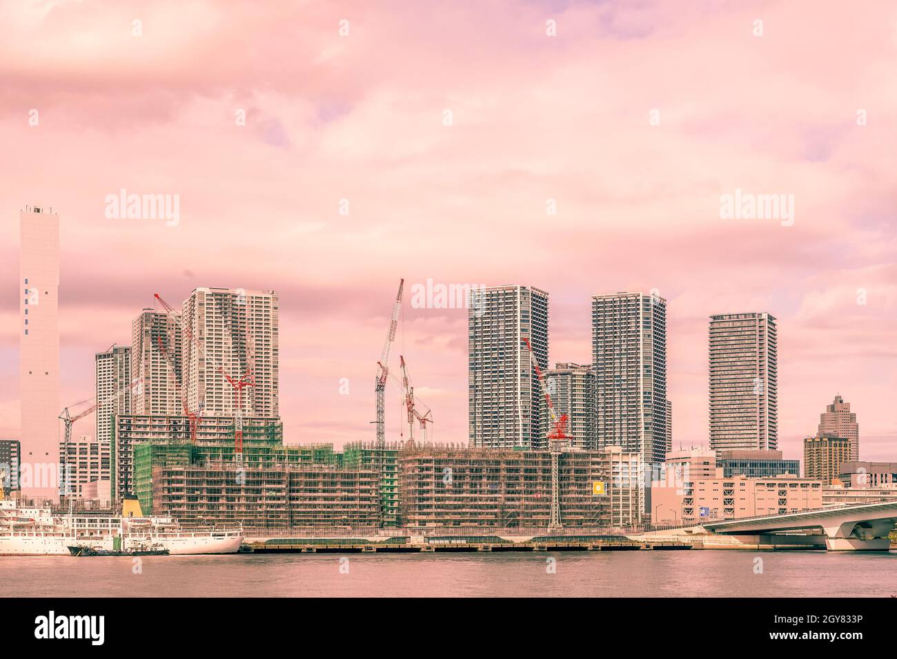 Harumi pier of construction landscape (Olympic Village). Shooting Location: Tokyo metropolitan area Stock Photo