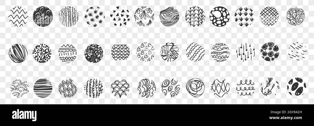 Various patterns balls doodle set. Collection of hand drawn balls with ...