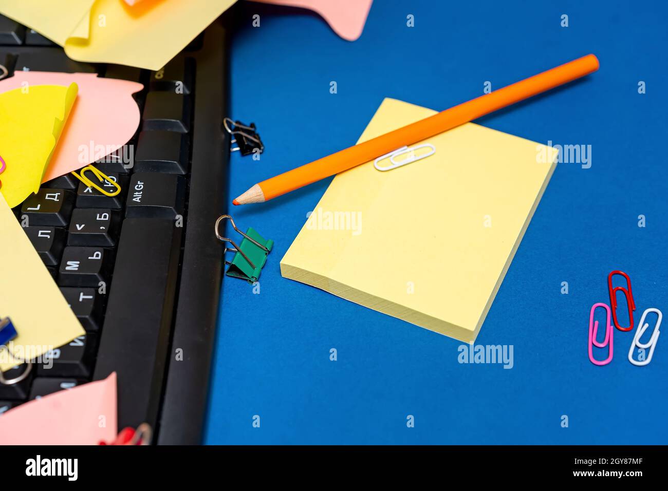 Multiple Assorted Collection Office Stationery Photo Placed Over Table Stock Photo