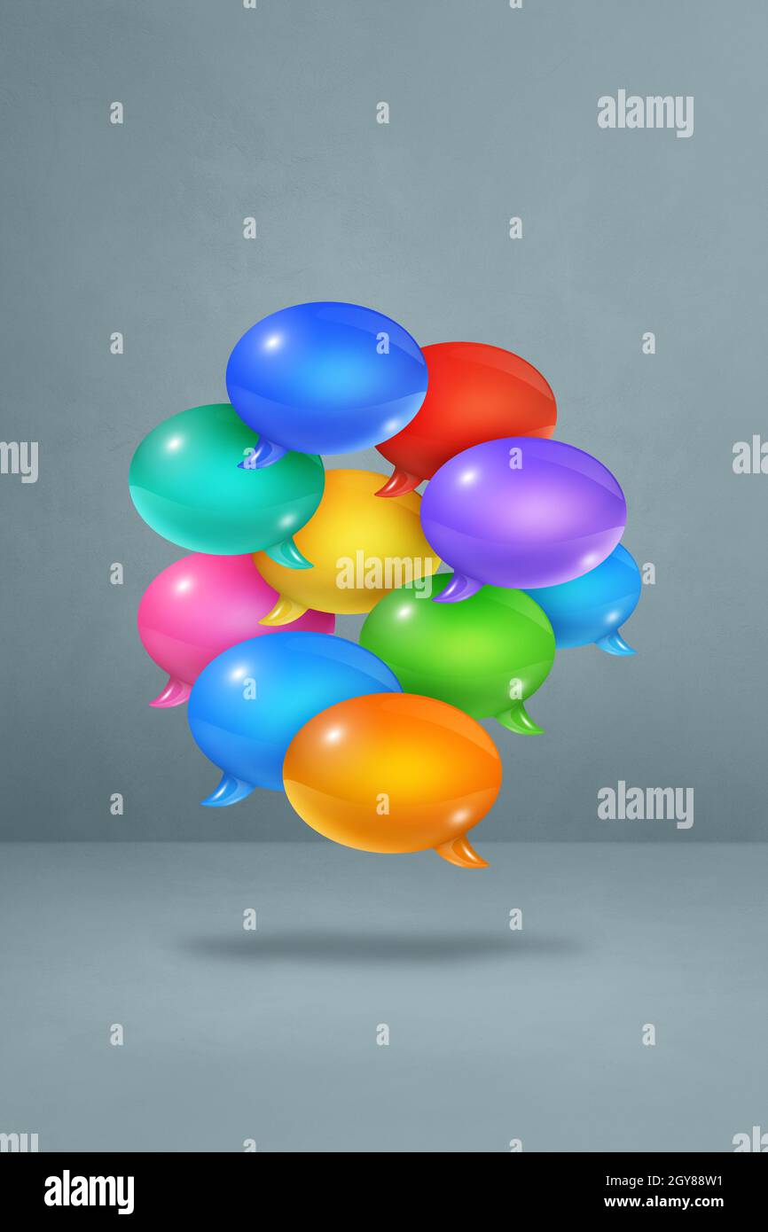 3D multicolor speech bubbles isolated on grey vertical background Stock ...