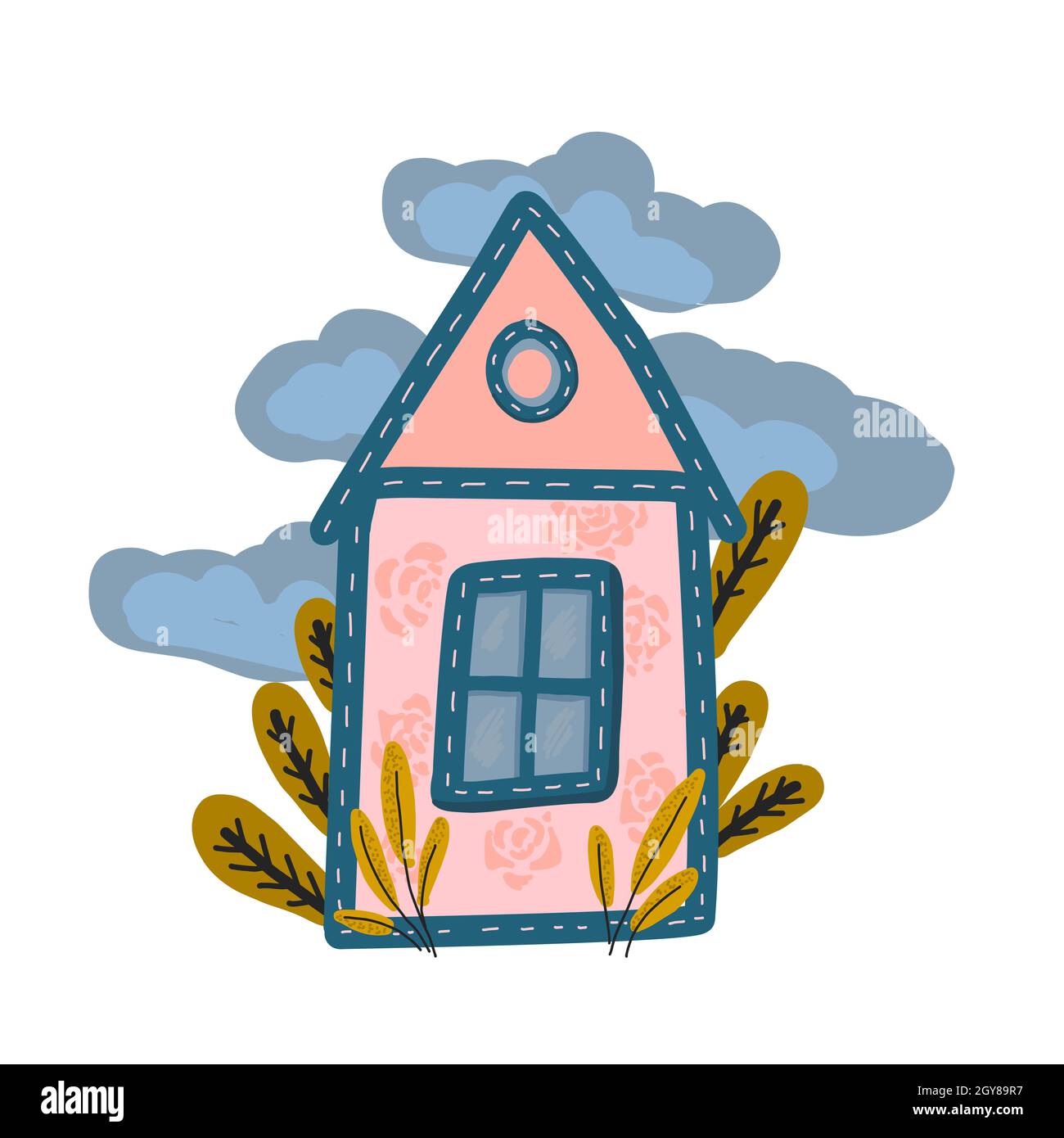 Cute little house hand-drawn simple on a white background isolated ...