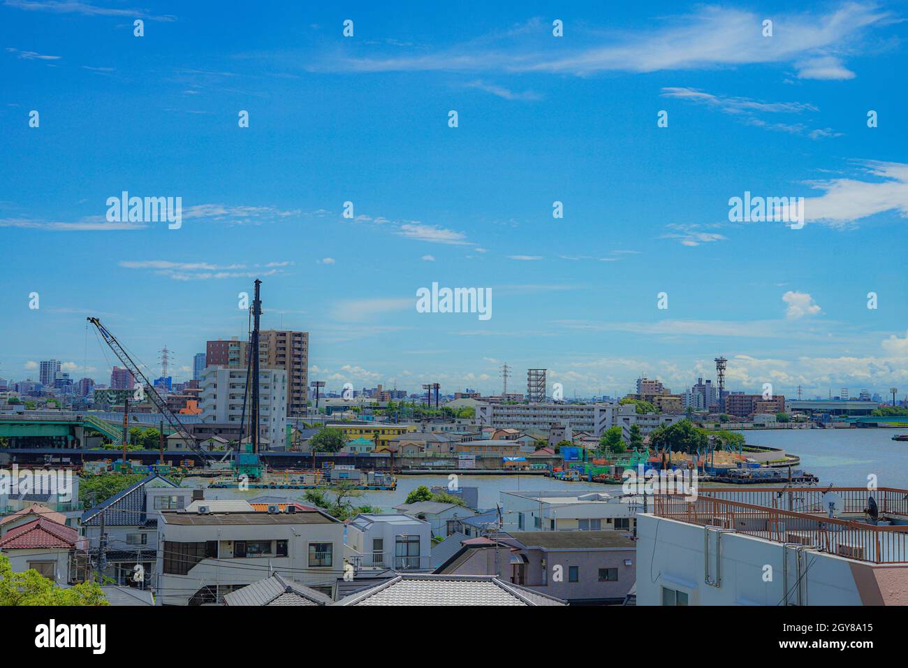 City and blue sky of Katsushika. Shooting Location: Tokyo metropolitan area Stock Photo