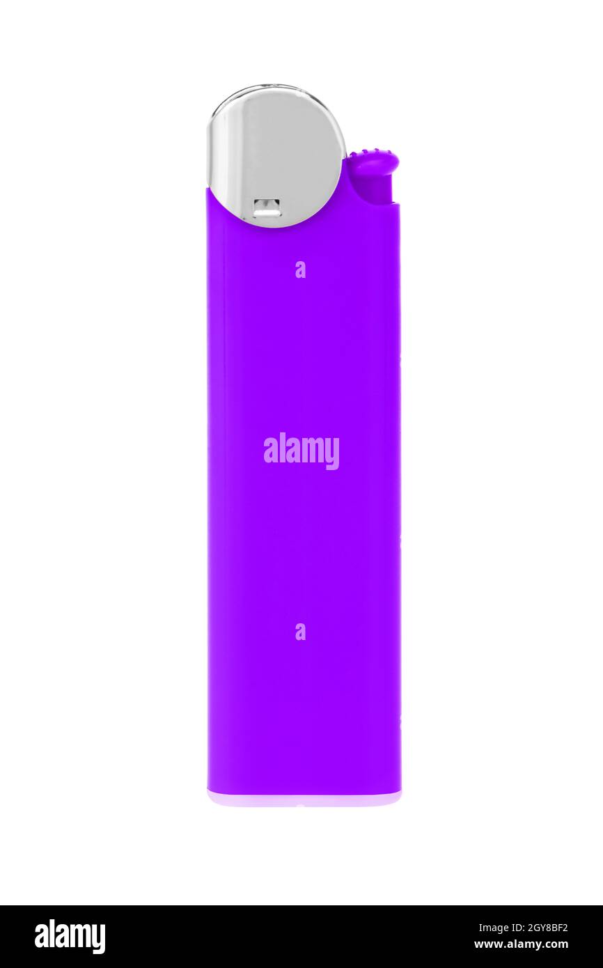 A Purple Cigarette Lighter on white with clipping path Stock Photo