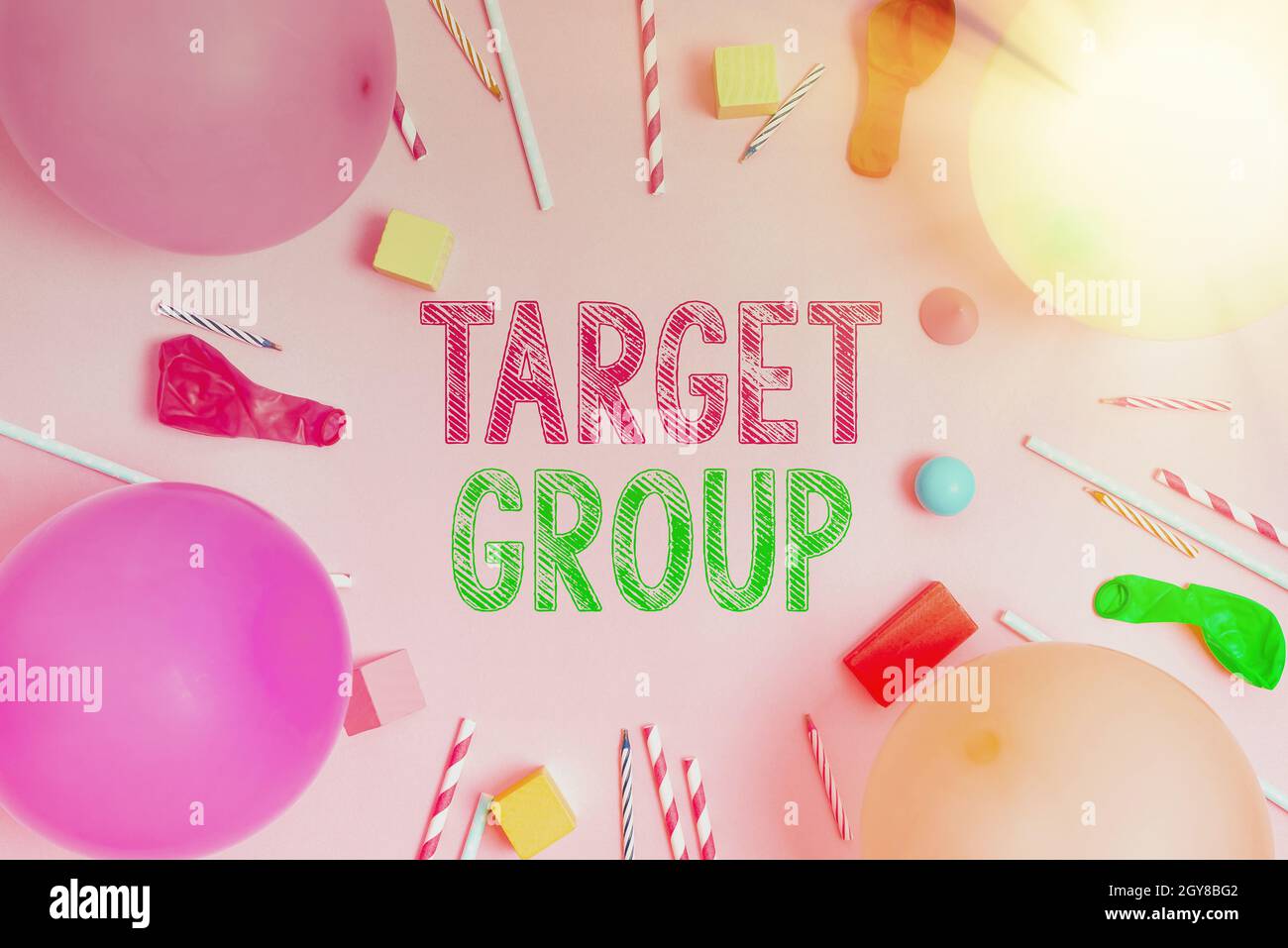 Text caption presenting Target Group, Word Written on Particular showing  that an advertisement intended to reach to Colorful Birthday Party Designs Br  Stock Photo - Alamy