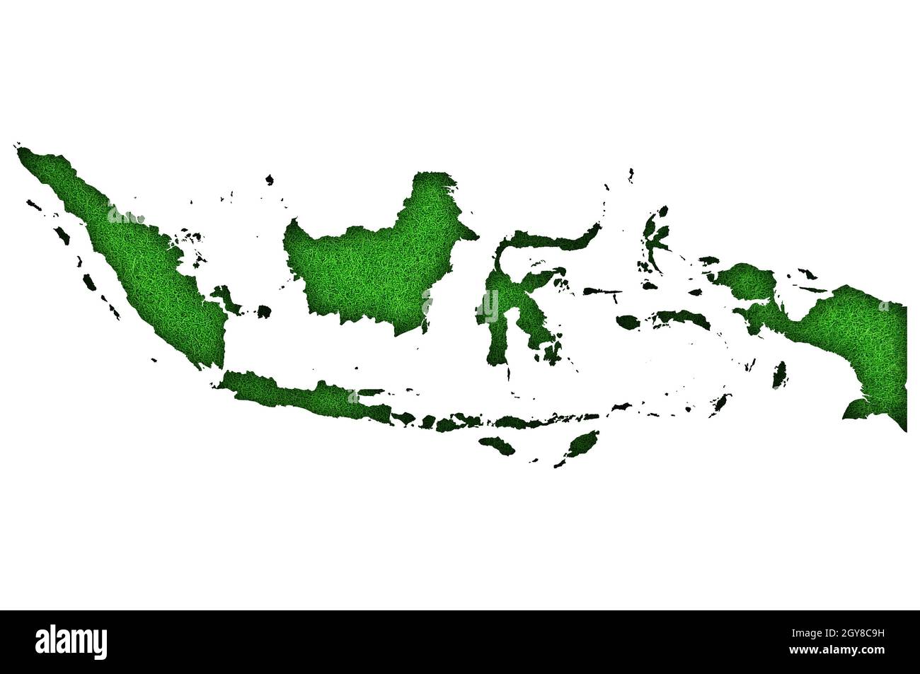 Map of Indonesia on green felt Stock Photo