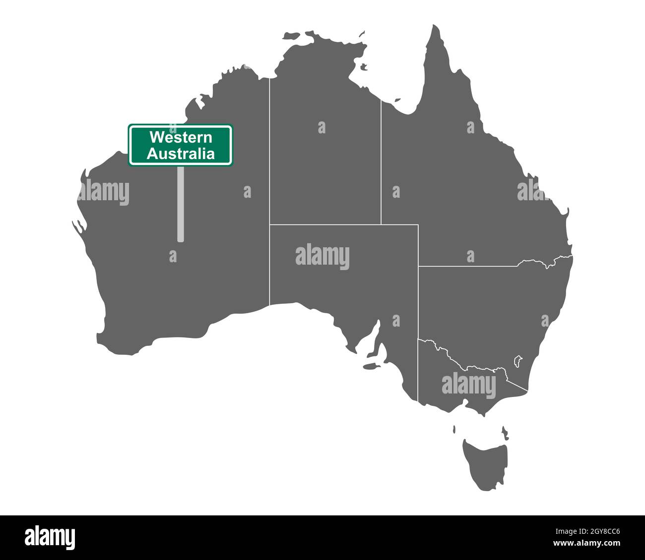 Ortsschild Western Australia auf Landkarte von Australien Stock Photo