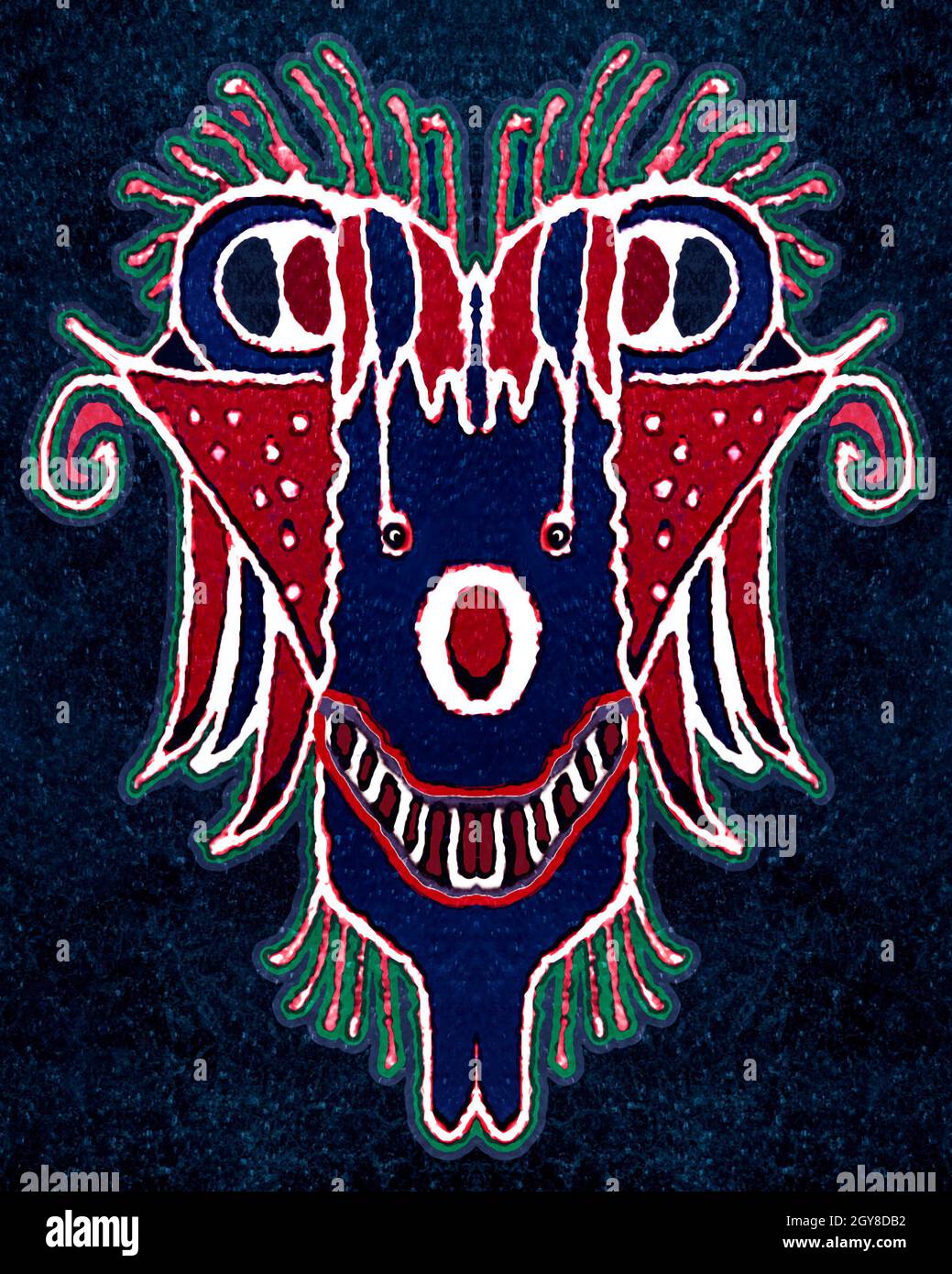 Tribal style creepy mask in dark blue and red colors illustration Stock Photo