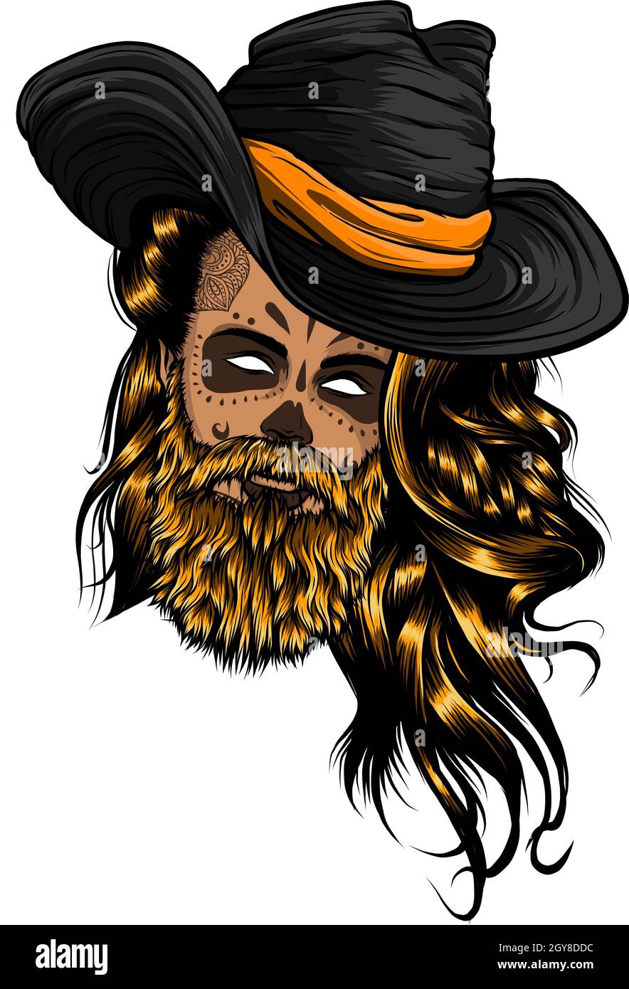 vector Bearded cowboy in hat Stock Photo - Alamy