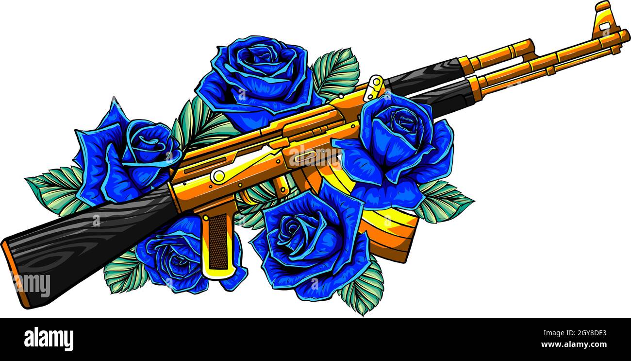 Vector Illustration of rifle with roses Stock Photo - Alamy