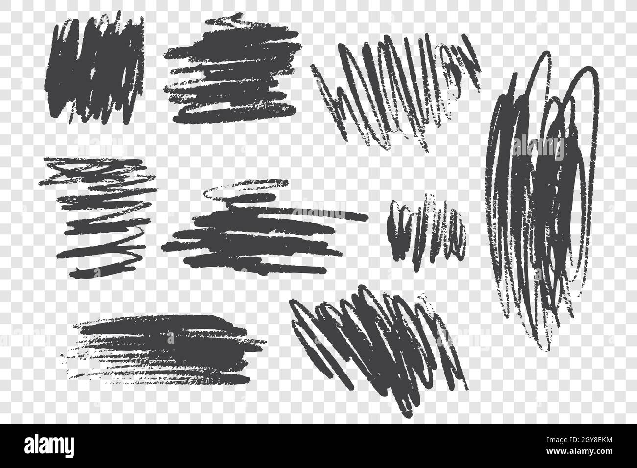 Charcoal pencil scribble vector illustrations set. Messy childish