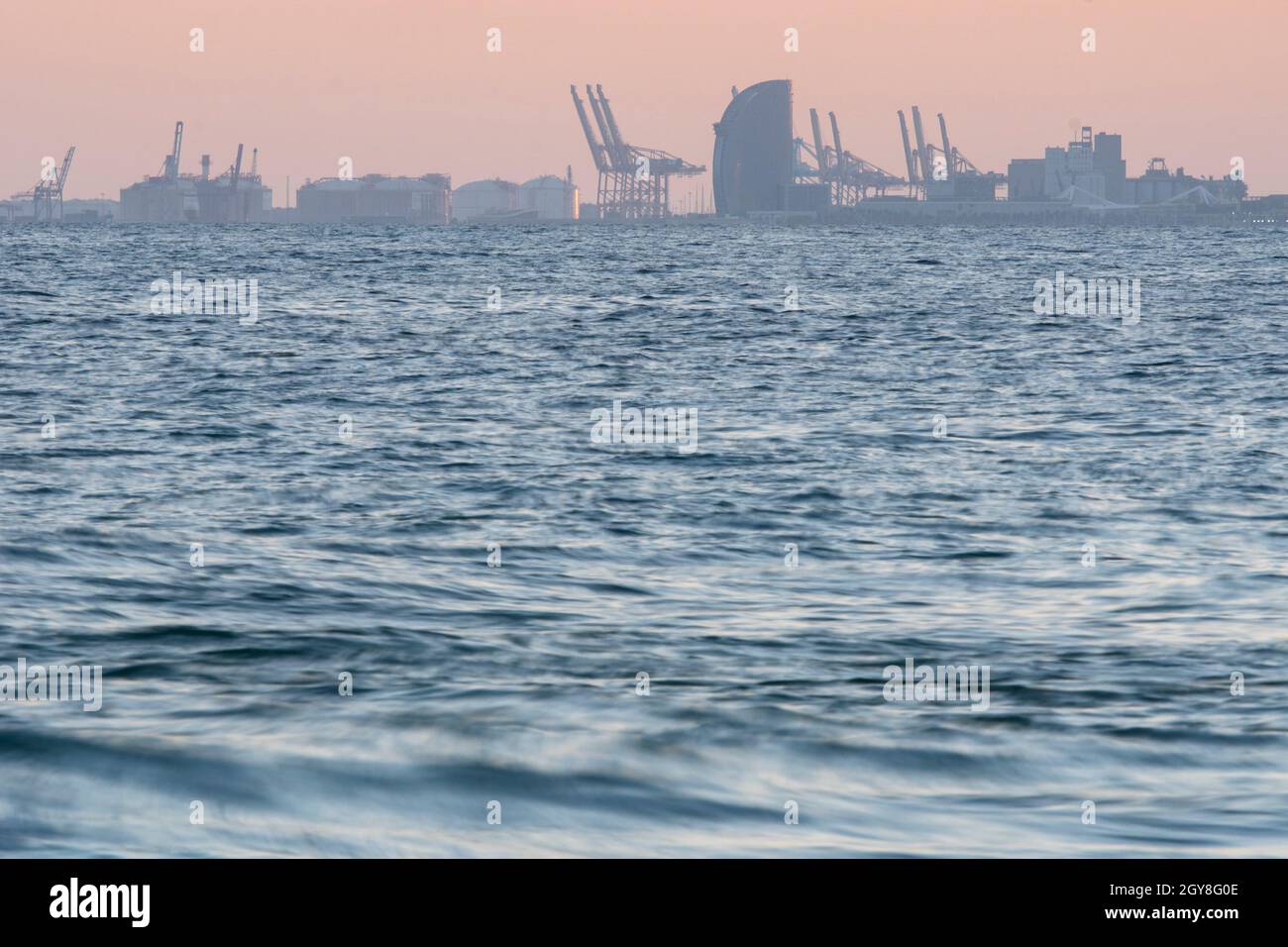 Barcelona's sunset from the sea Stock Photo - Alamy