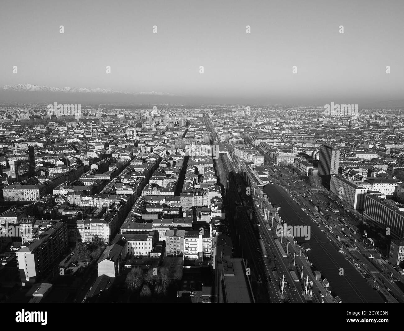 Aerial view of the city of Turin, Italy in black and white Stock Photo ...