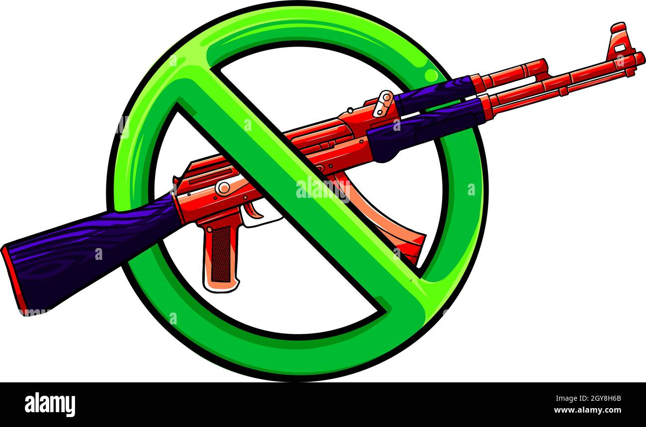Silhouette of assault rifle with sign ban Stock Photo