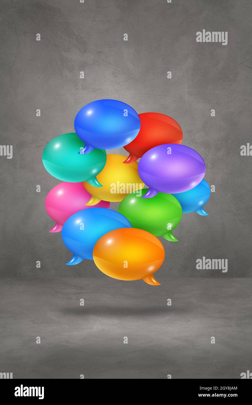 3D multicolor speech bubbles isolated on grey vertical background Stock ...