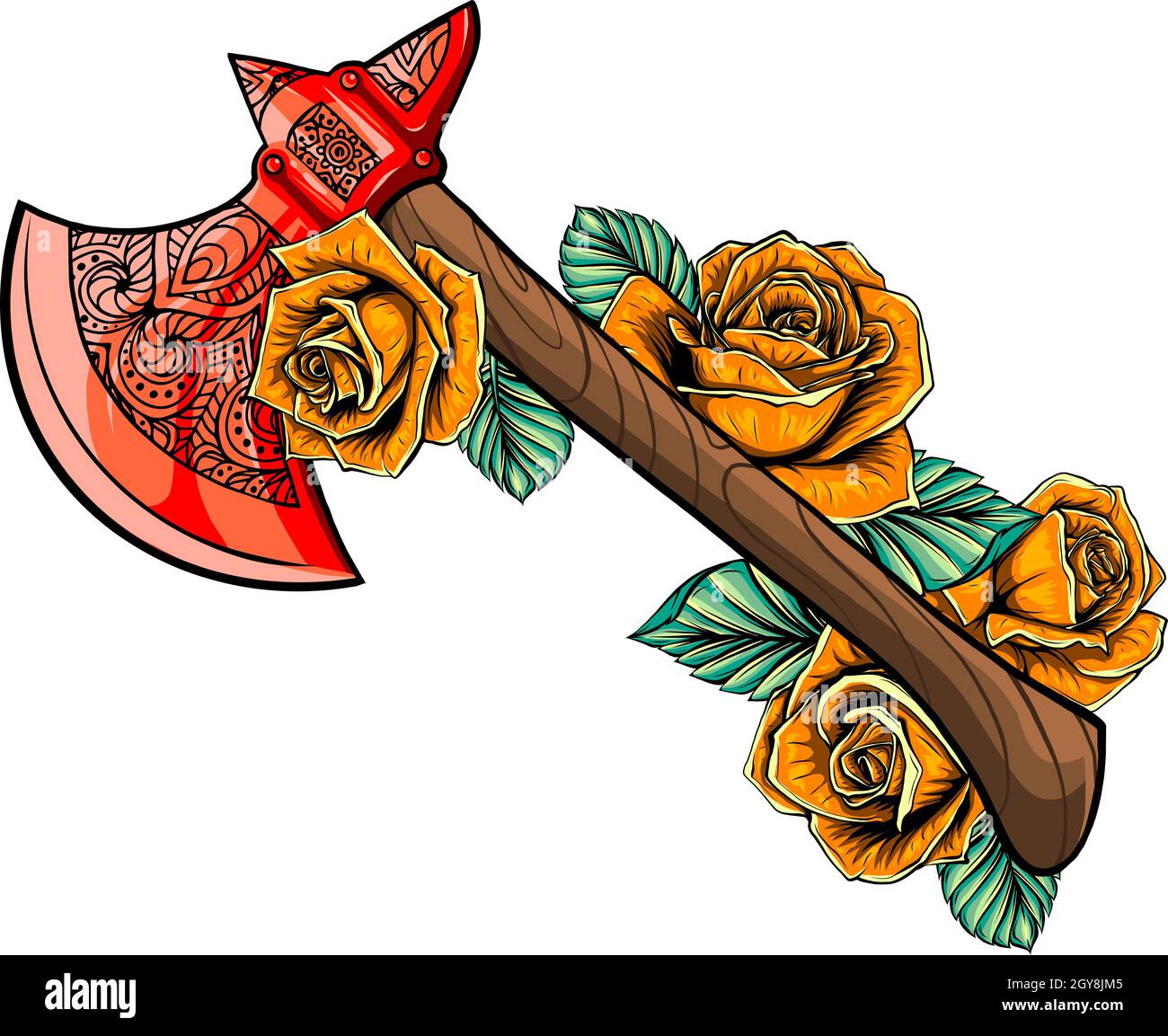 vector illustration of axe with roses Stock Photo Alamy