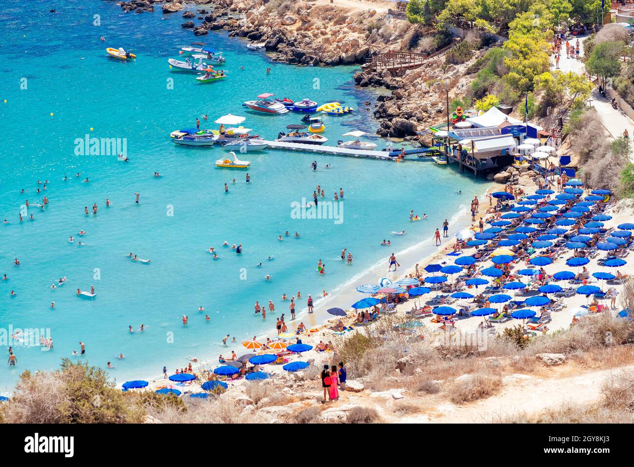 View Of Konnos Bay Beach Protaras Famagusta District Cyprus Stock view-of-konnos-bay-beach-protaras-famagusta-district-cyprus-stock