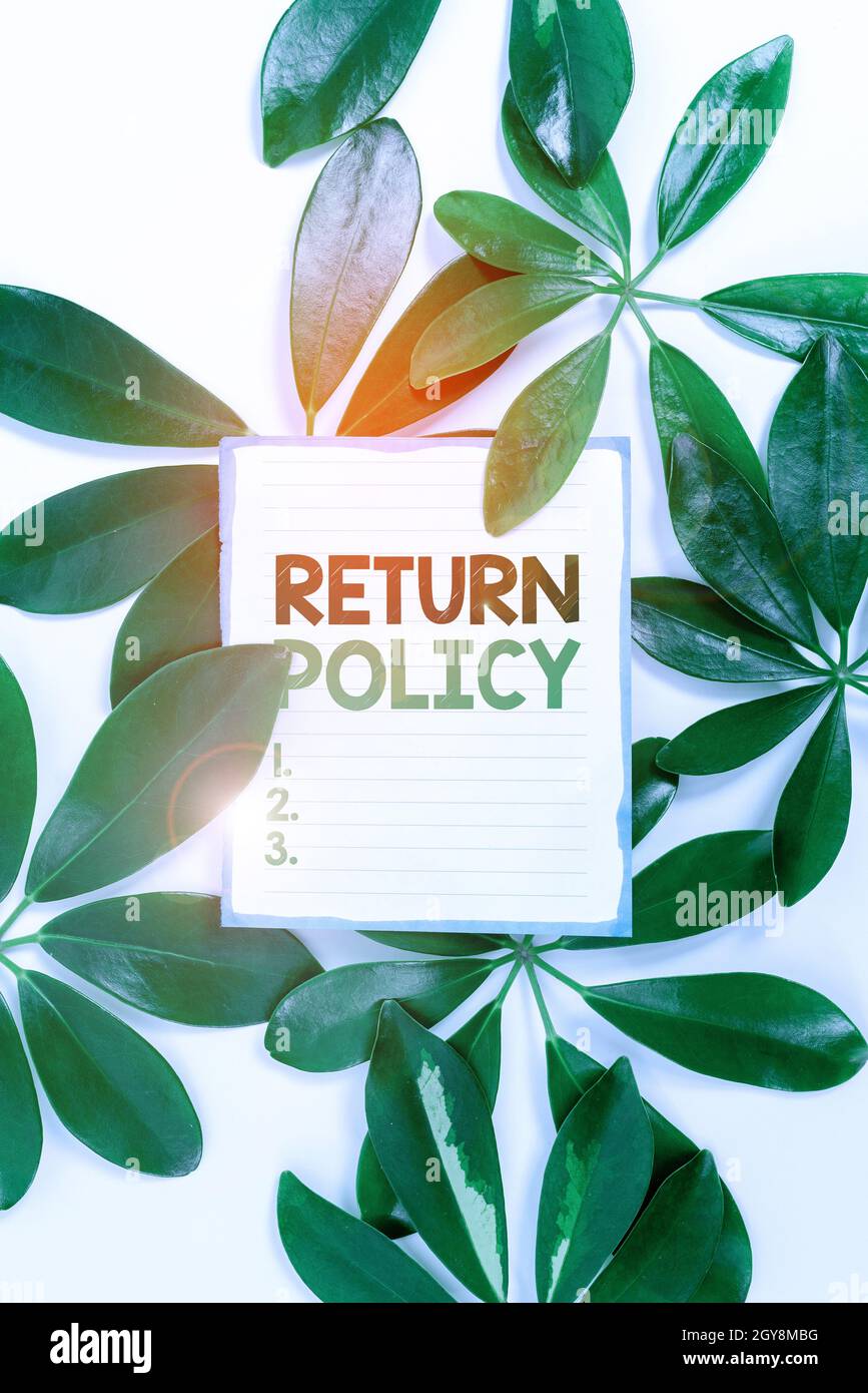 Conceptual display Return Policy, Business overview Tax Reimbursement Retail Terms and Conditions on Purchase Saving Environment Ideas And Plans, Crea Stock Photo