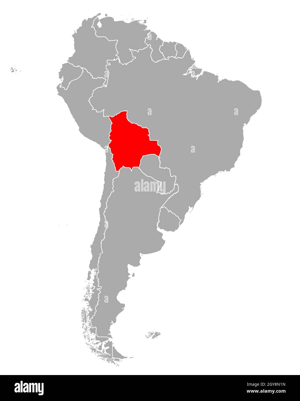 Map of Bolivia in South America Stock Photo