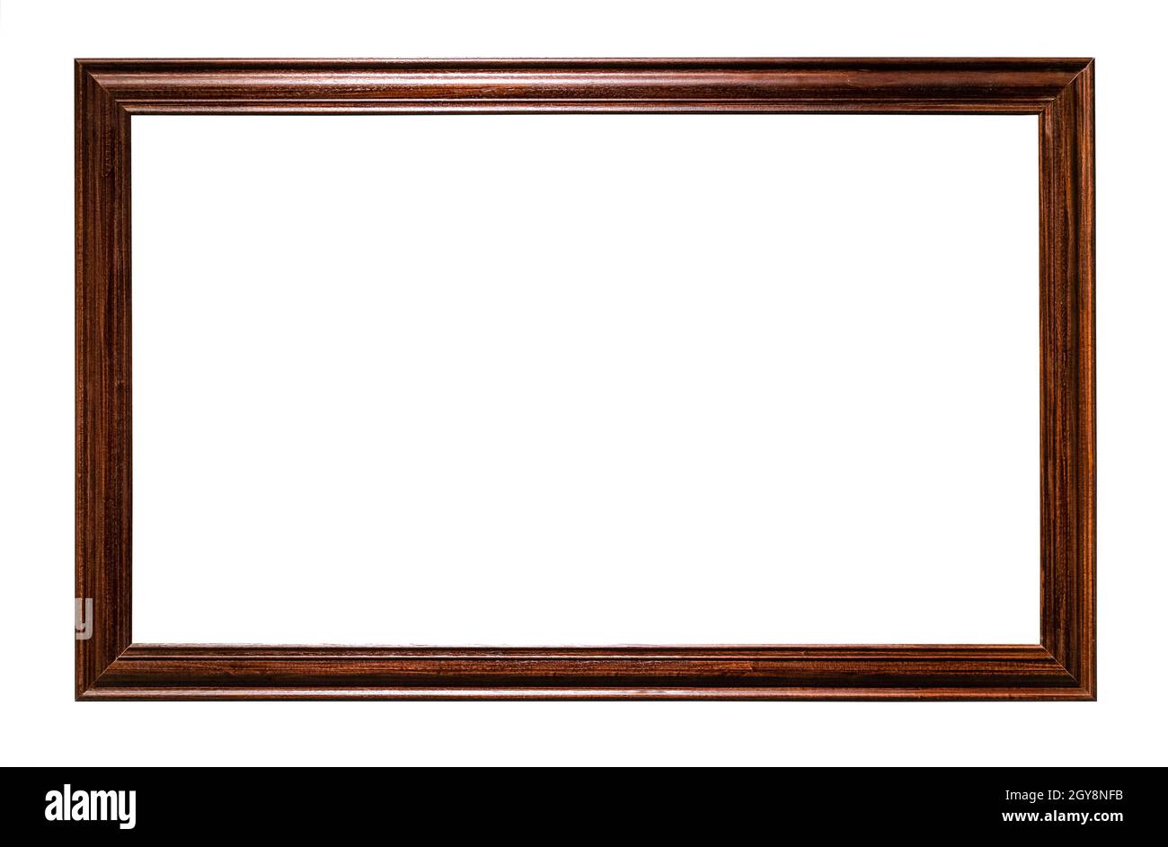 horizontal narrow dark brown wooden picture frame cutout on white background Stock Photo Alamy