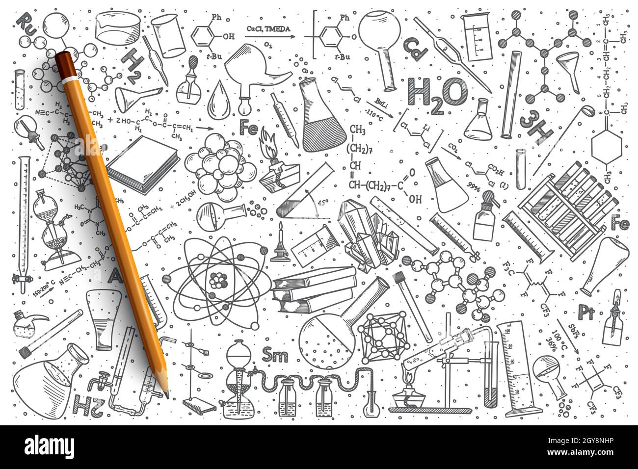 Hand drawn Chemistry vector doodle set background Stock Photo Alamy