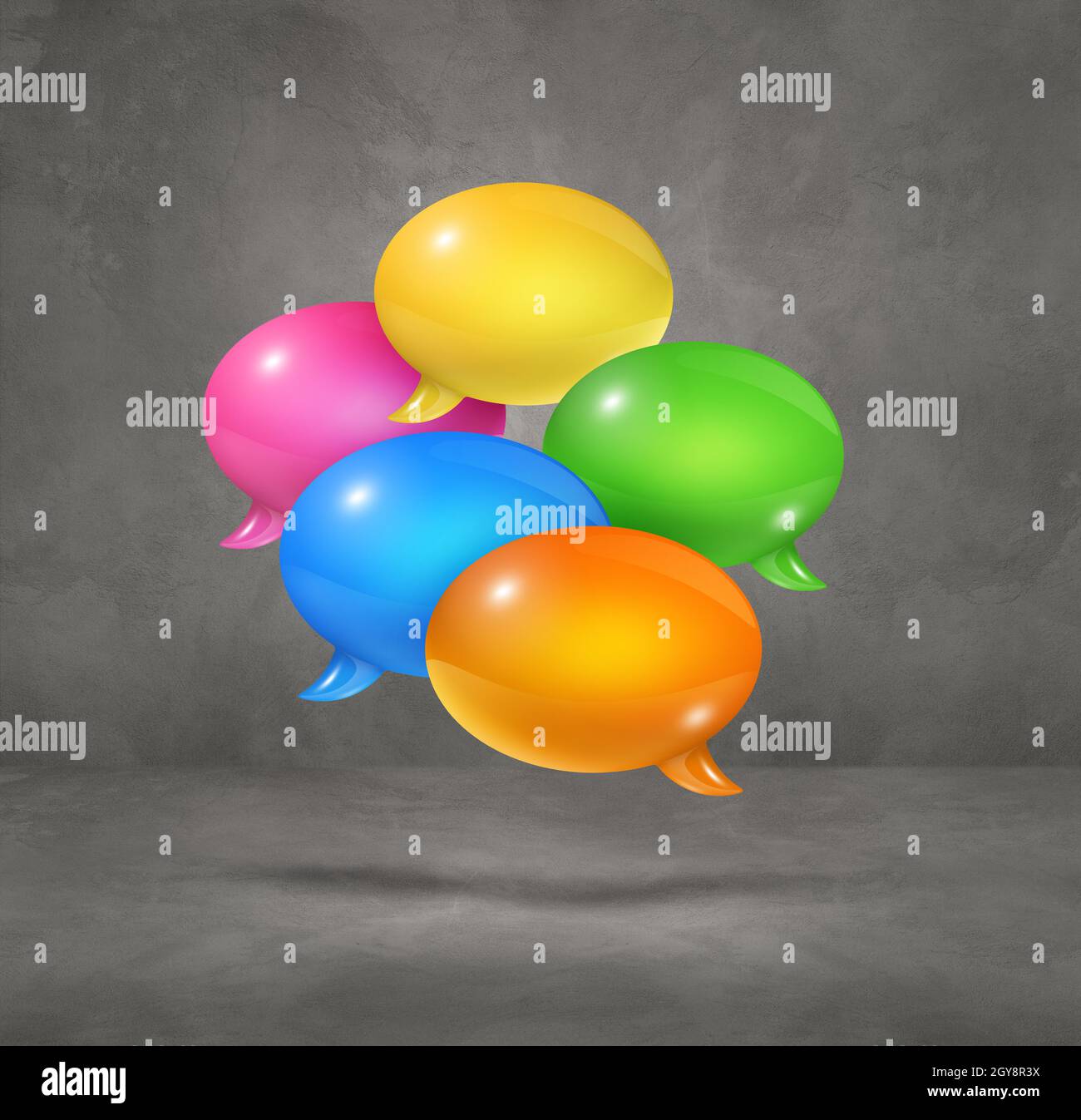 3D multicolor speech bubbles isolated on grey square background Stock ...