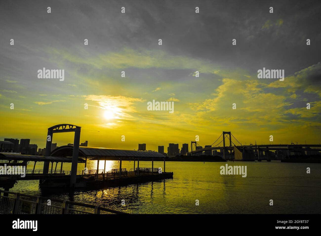 Evening of Odaiba Seaside Park water bus stop. Shooting Location Tokyo