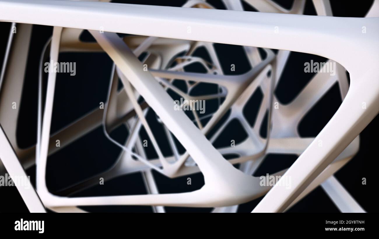 3d rendering geometric lines. Polyhedron from metal lattice structure. Computer generated technological backdrop Stock Photo