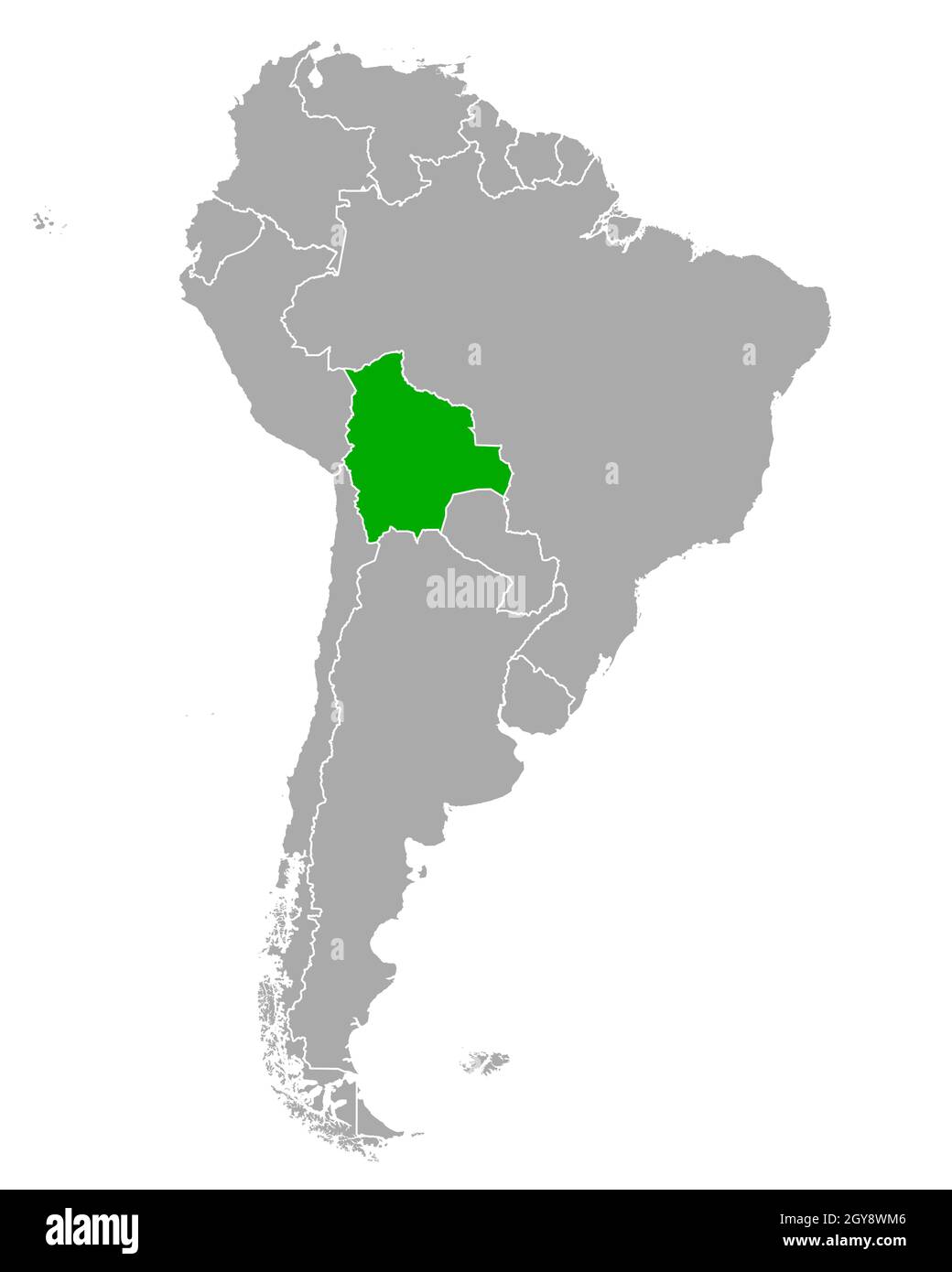 Map of Bolivia in South America Stock Photo