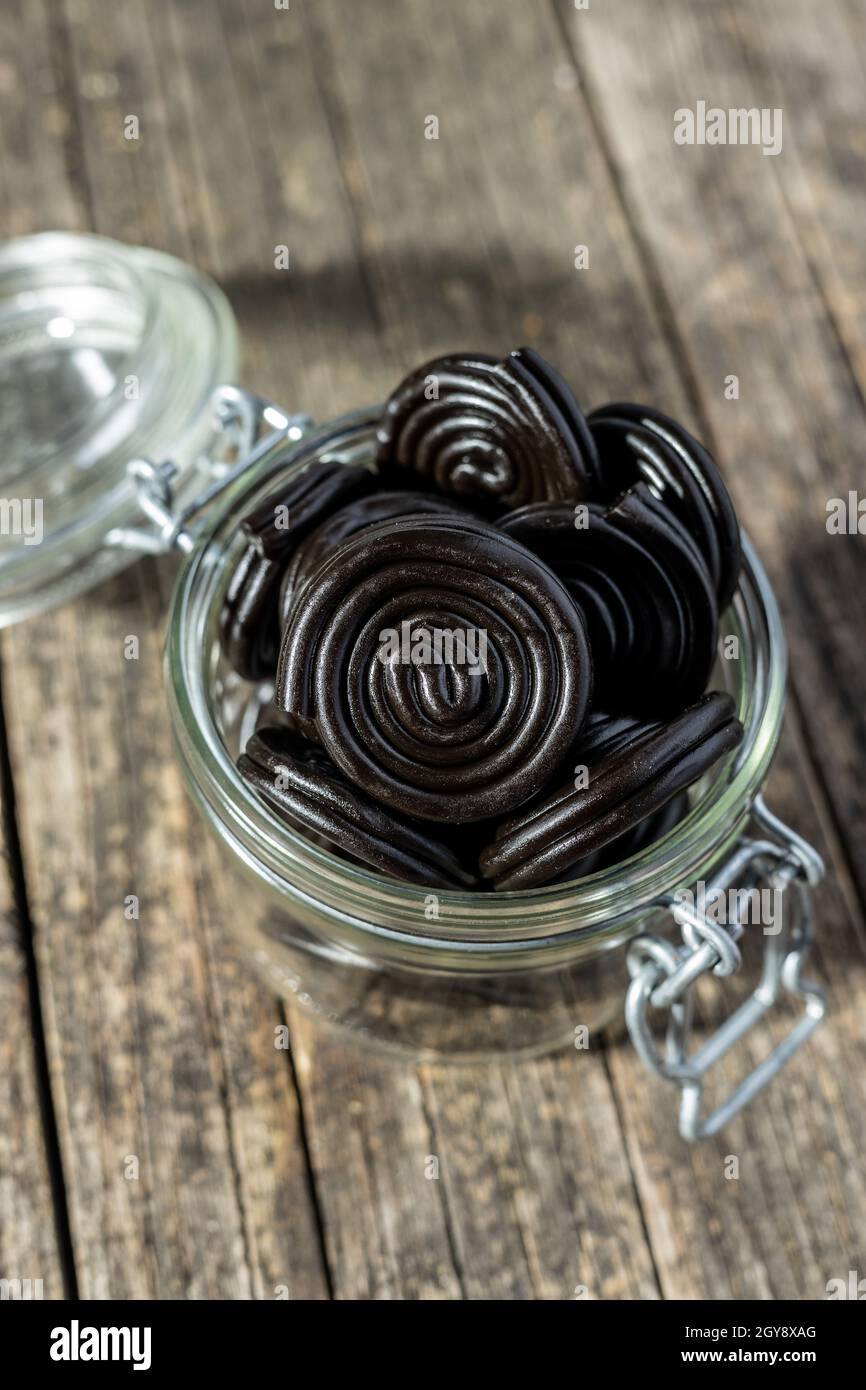 Spiral from liquorice candy in jar Stock Photo Alamy