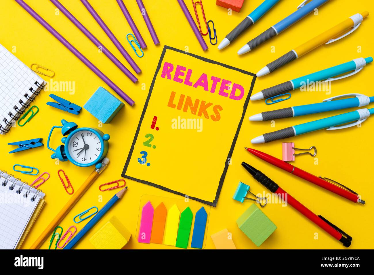 Conceptual display Related Links, Word Written on Website inside a Webpage Cross reference Hotlinks Hyperlinks Flashy School And Office Supplies Brigh Stock Photo