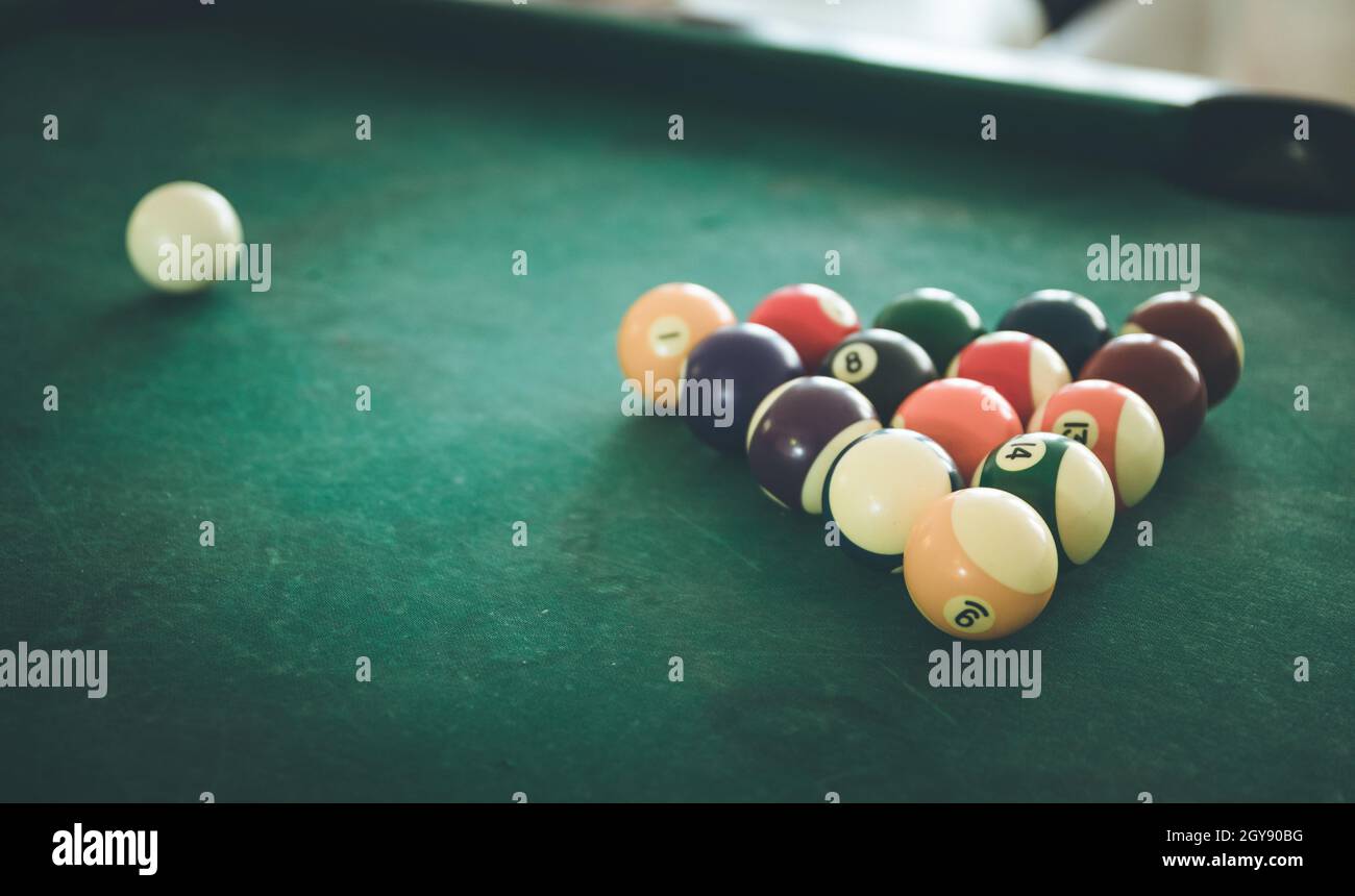 Billard balls and table in a bar Stock Photo Alamy