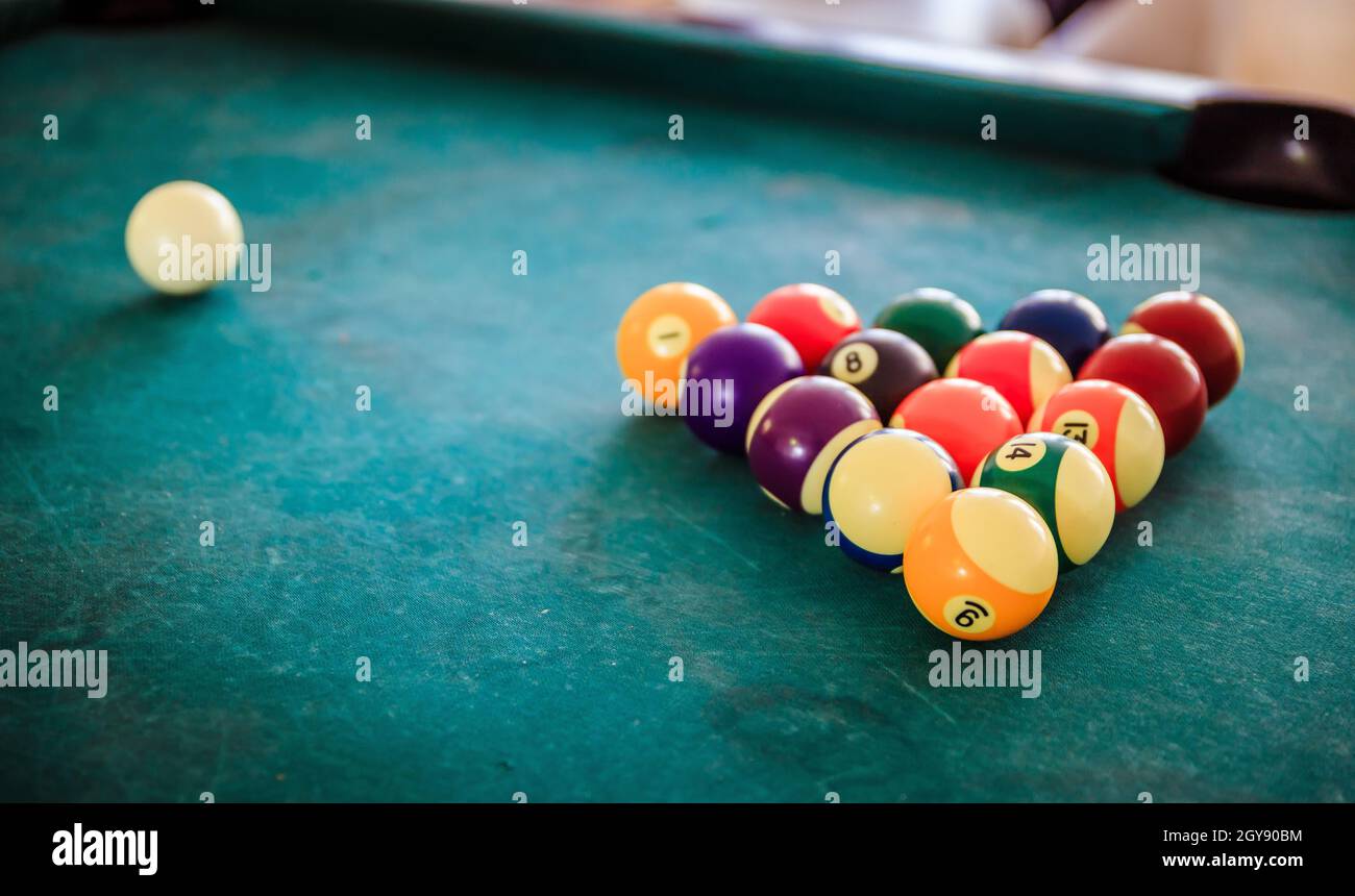 Billard balls and table in a bar Stock Photo Alamy