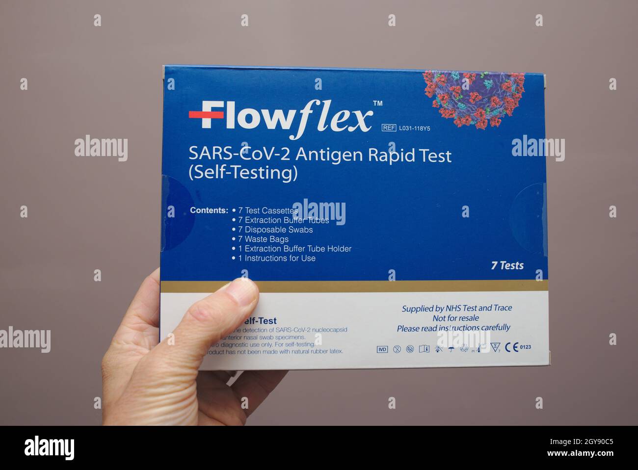 Covid 19 antigen rapid test packs of several lateral flow tests for SARS-CV-2 coronavirus self testing. Stock Photo