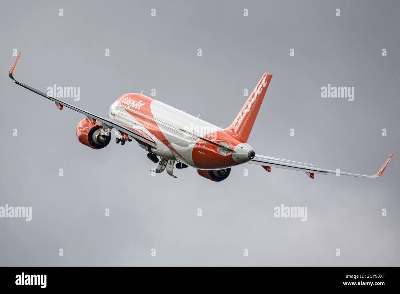 Easyjet Airbus A320 NEO Airliner, G-UZLL, taking off from Bristol Lulsgate Airport, England. Stock Photo
