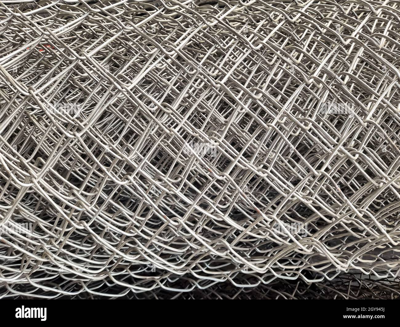 Rolls of iron mesh Concrete reinforcing steel used in construction. Stock Photo