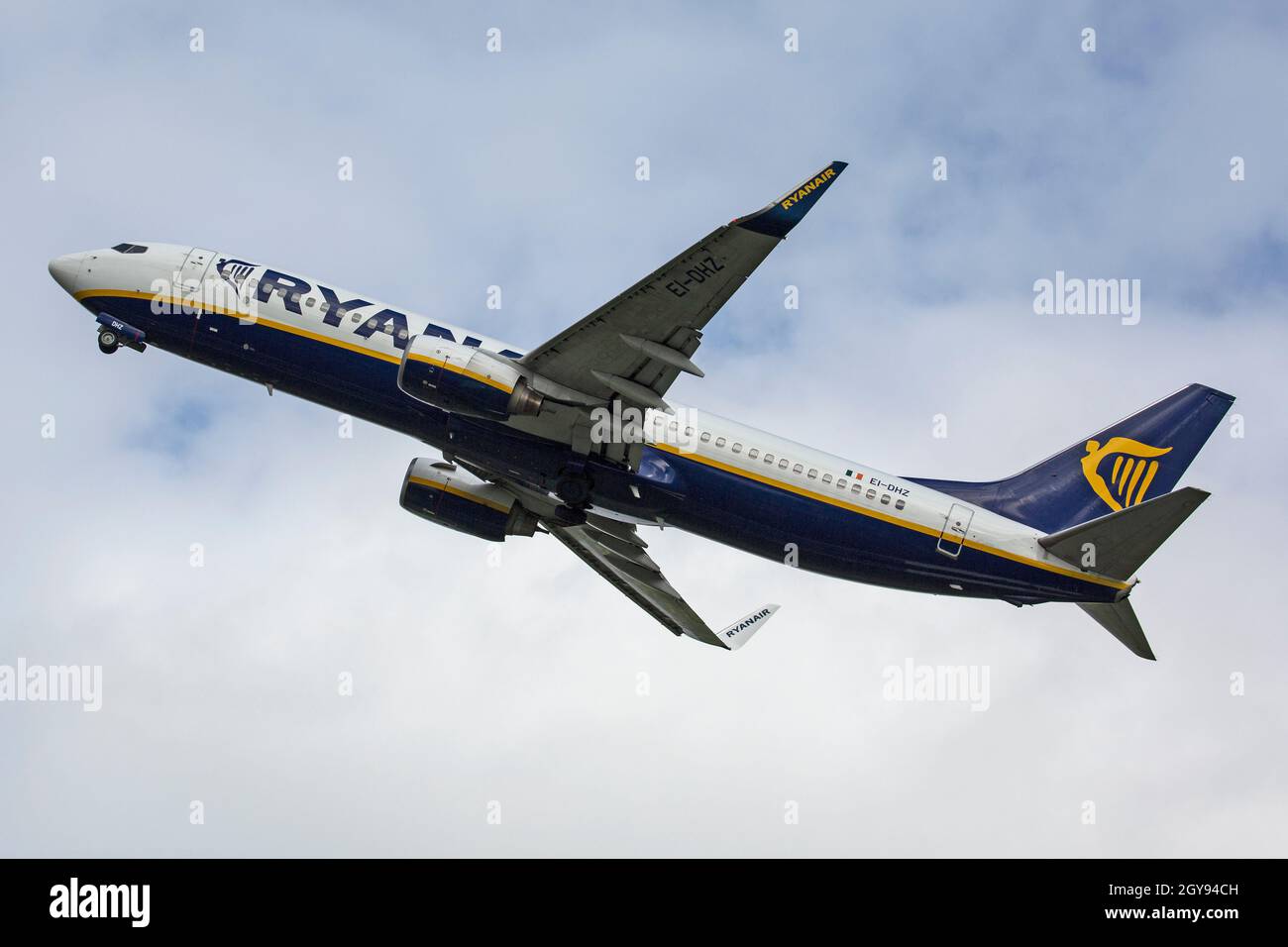 A Ryanair Boeing 737-800 Airliner, EI-DHZ, taking off at Bristol Lulsgate Airport, England. Stock Photo