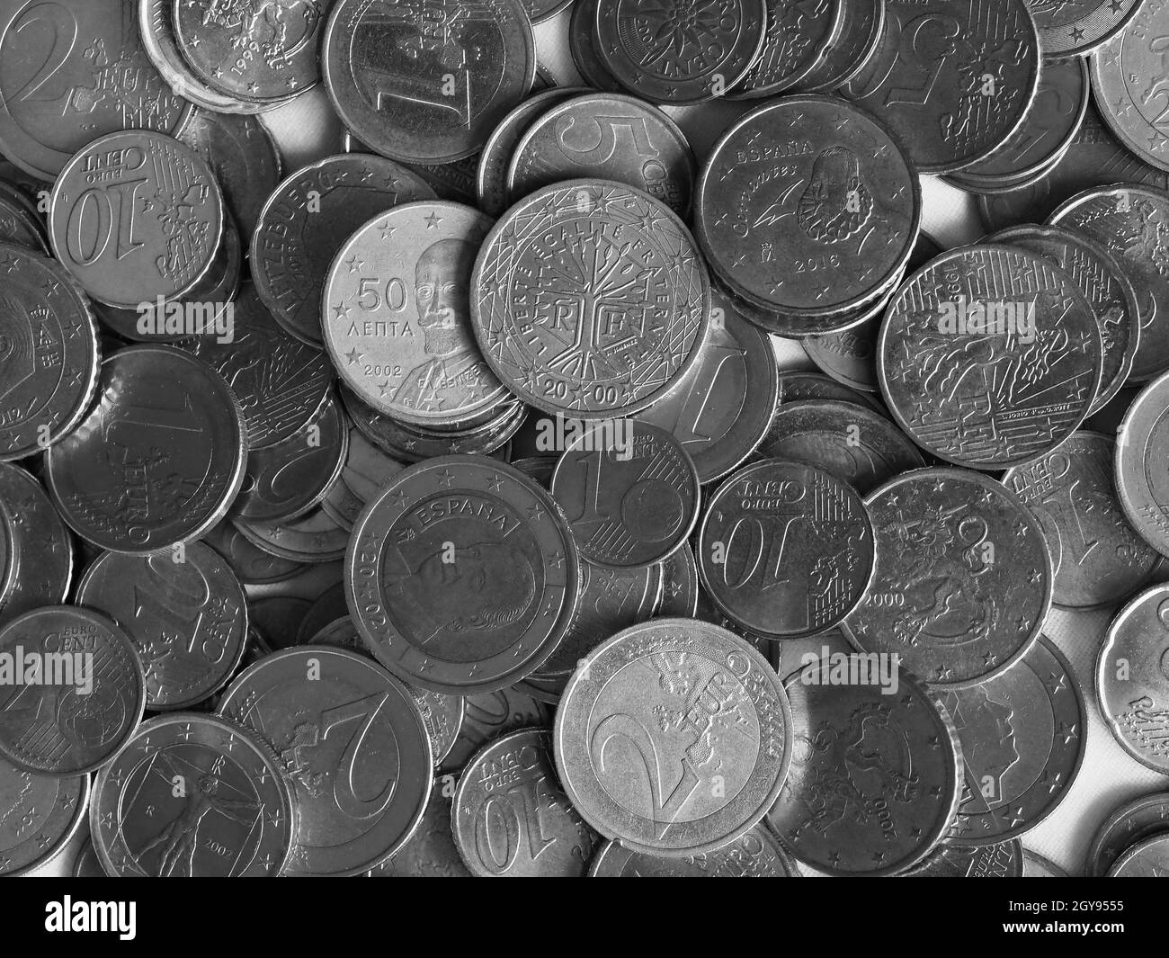 Euro coin currency money change Black and White Stock Photos & Images ...