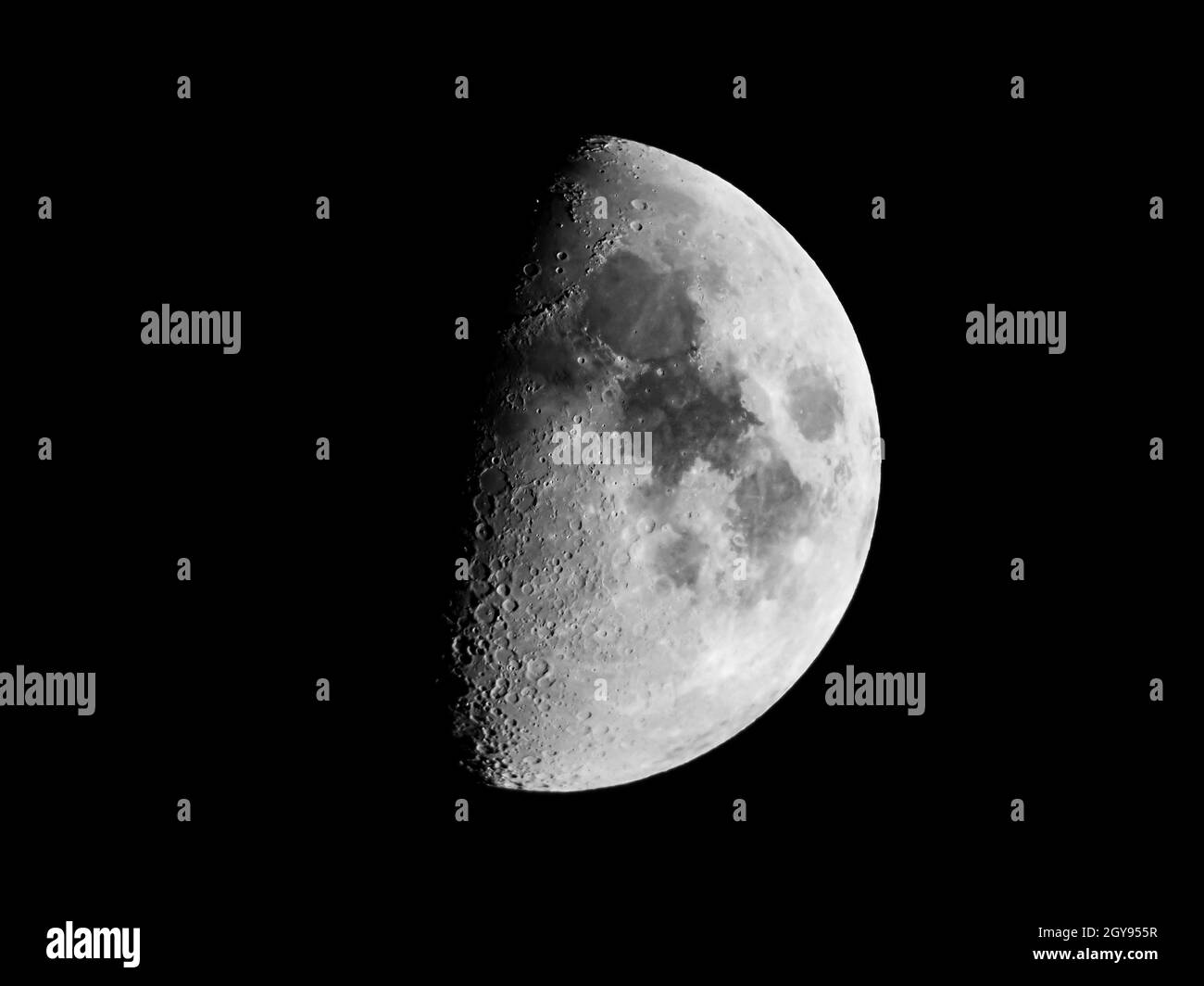 First quarter phase of the moon Black and White Stock Photos & Images ...