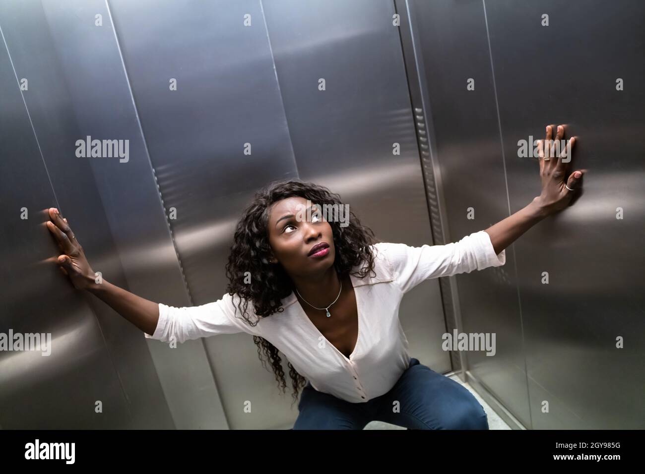 Trapped Or Stuck Inside Elevator. Fear And Agoraphobia Stock Photo Alamy