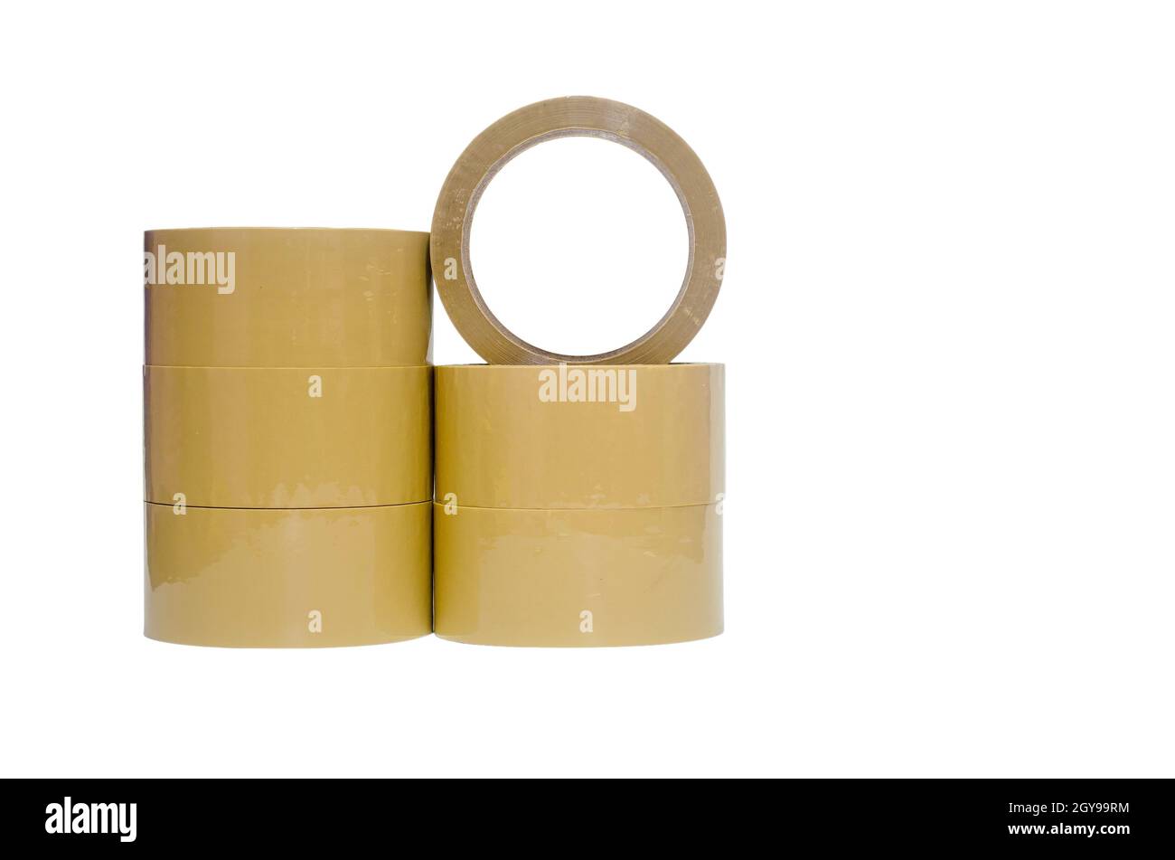 Brown tape on white background. Used for closing parcel boxes. Stock Photo