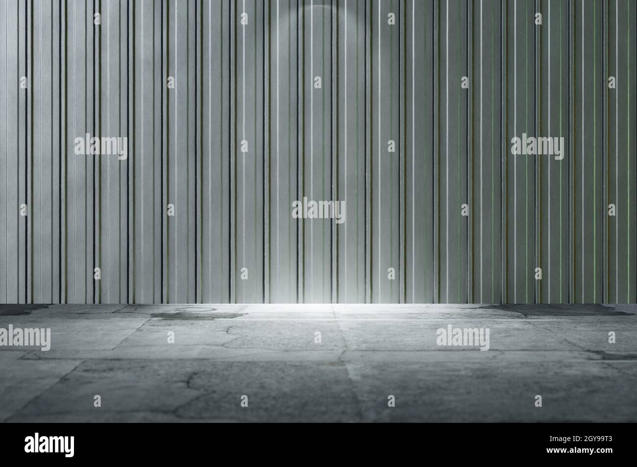 3d illustration. 3d illustration. Abstract industrial interior with  galvanized stee wall and concrete floor Stock Photo