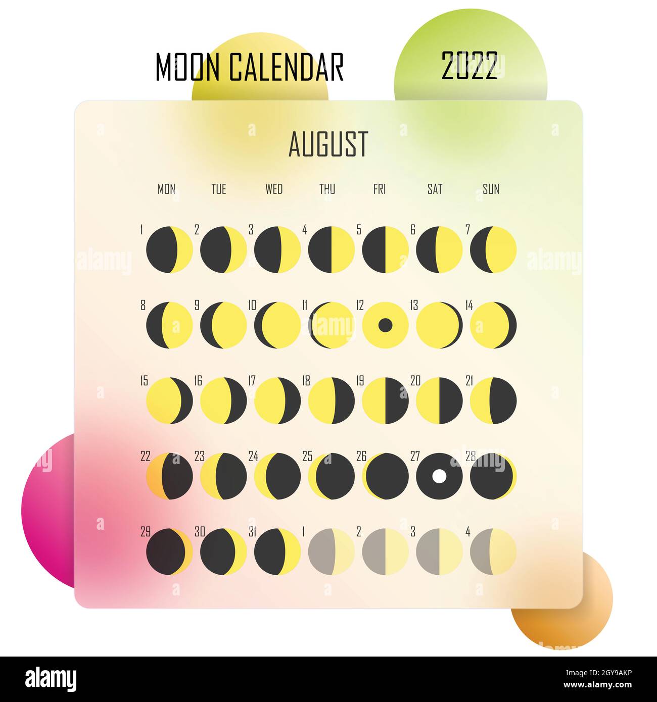 August 2022 Lunar Calendar August 2022 Moon Calendar. Astrological Calendar Design. Planner. Place For  Stickers. Month Cycle Planner Mockup. Isolated Colorful Glassmorphism Stock  Vector Image & Art - Alamy