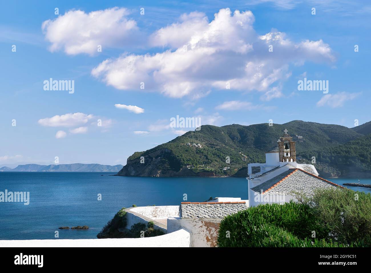 Traditional White Church Of Byzantine Style, Skopelos Island, Greece 