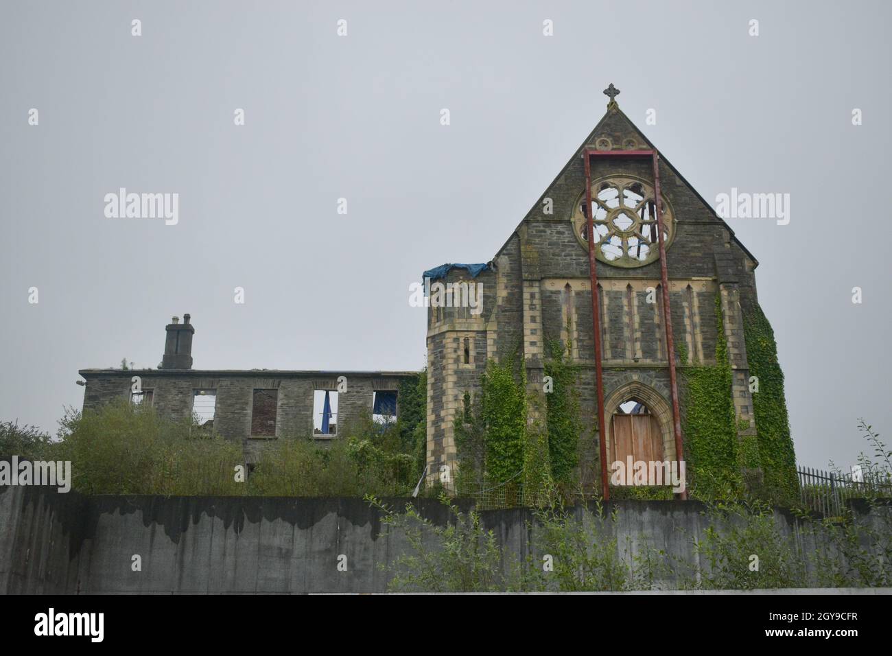 Skibbereen,  West Cork, Ireland. 6th October 2021. A year has passed since the Convent of Mercy in Skibbereen has burned down. Credit: Karlis Dzjamko/Alamy Live News Stock Photo
