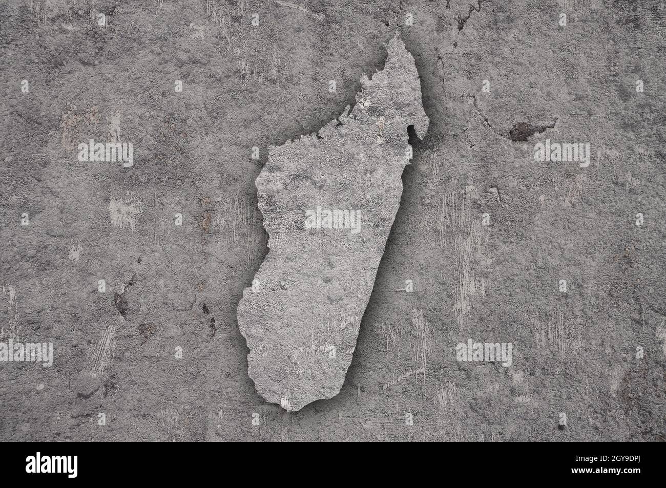 Map of Madagascar on weathered concrete Stock Photo