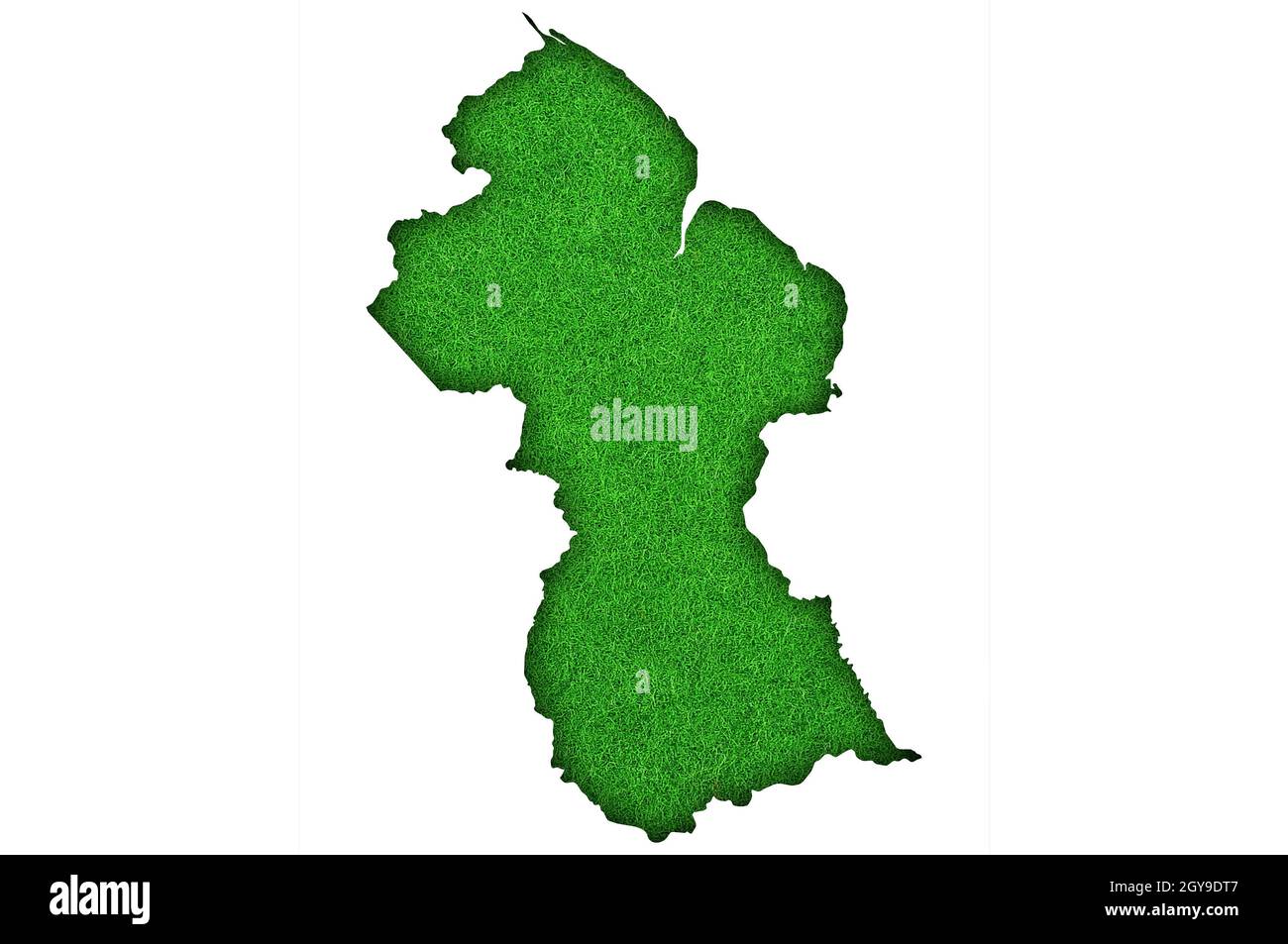 Map of Guyana on green felt Stock Photo