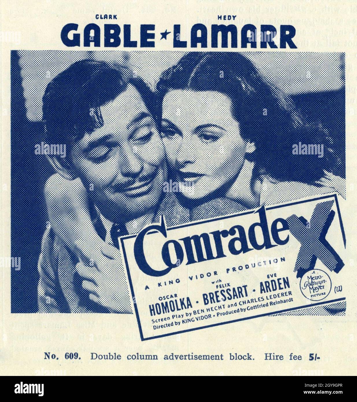 CLARK GABLE and HEDY LAMARR in COMRADE X 1940 director KING VIDOR