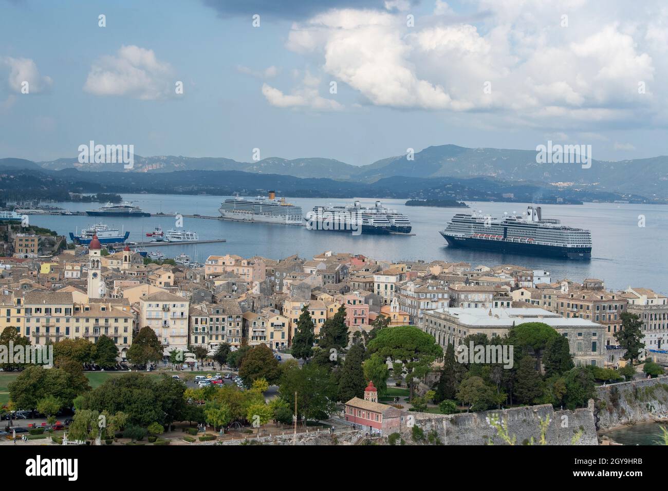 The Old Town and Kerkyra cruise port Corfu Greece Stock Photo - Alamy