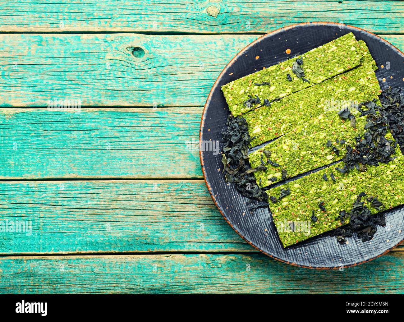 Seafood multi snack from kelp and spirulina. Algae chips. Vegan food Stock Photo Alamy