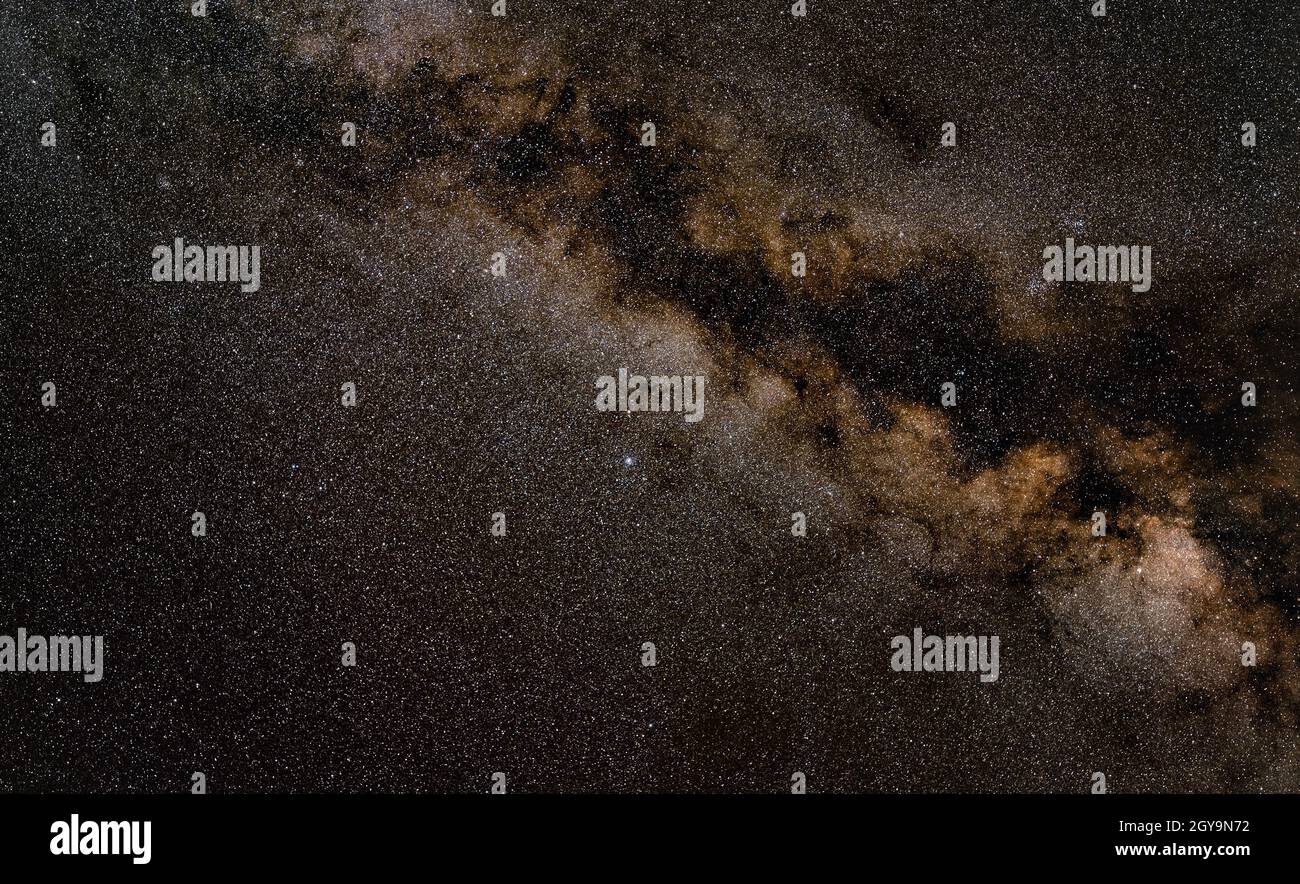 Night sky, many stars with milky way around Aquila constellation